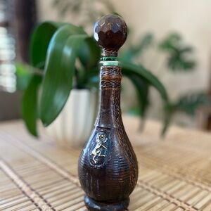 Vintage Italian Leather-Wrapped Hand-Tooled Bottle Decanter with Stopper
